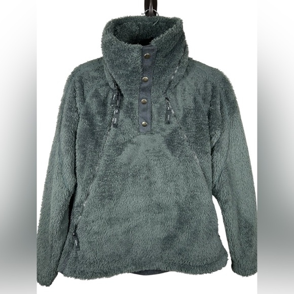 Kuhl Flight Packable Hood Deep Pile Fleece Heather Teal Pullover Jacket Sz Small - Picture 1 of 8